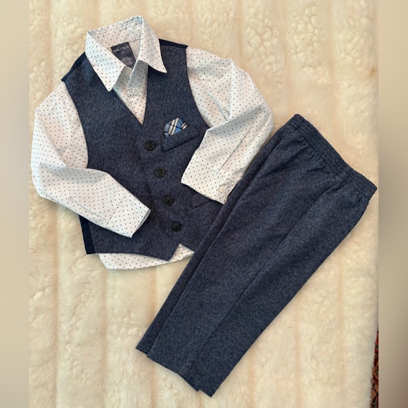 2T 3 piece Baby boy Navy Blue Vest Suit Set - Picture 1 of 7